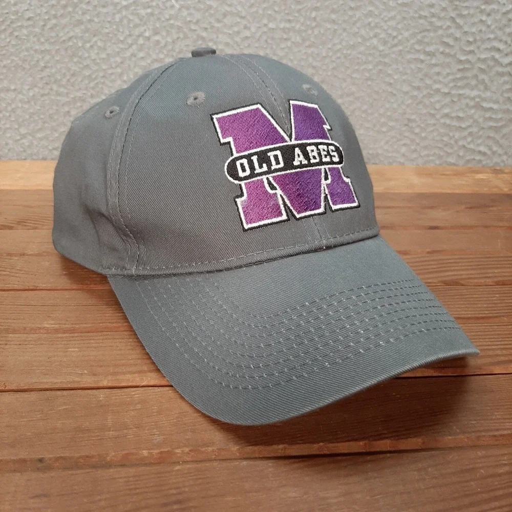 Memorial Old Abes‎ Hat Adult Gray Strap Back Dad Cap Eau Clarie Wisconsin Sports